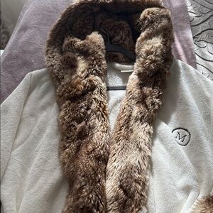 Pottery Barn Ivory Robe with Brown Faux Fur